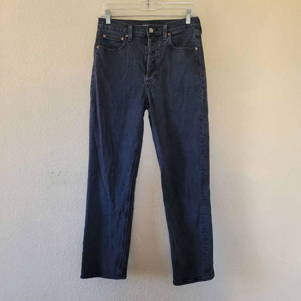 Denim Forum The Arlo High Rise Straight Ankle Jean Size 28 Black Organic Cotton